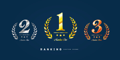 Gold, silver and bronze number1,number2,number3  ranking icon set , 1st, 2nd, 3rd - obrazy, fototapety, plakaty