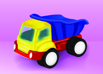 Toy truck. Blue truck with yellow cab. Vector image.