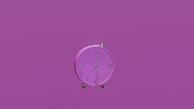 3d render video of alarm clock on purple background, abstract concept