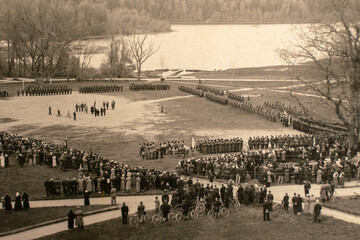 Latvia - CIRCA 1920s: National Armed Forces World War I awards ceremony in Latvia. Vintage Carte de...