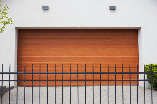 Closeup Shot Of Brown Sectional Garage Doors For Cars