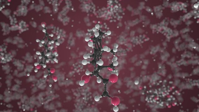 Molecule of generic prednisolone. Molecular model, looping seamless 3d animation