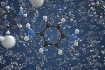 P-phenylenediamine molecule made with balls, conceptual molecular model. Chemical 3d rendering