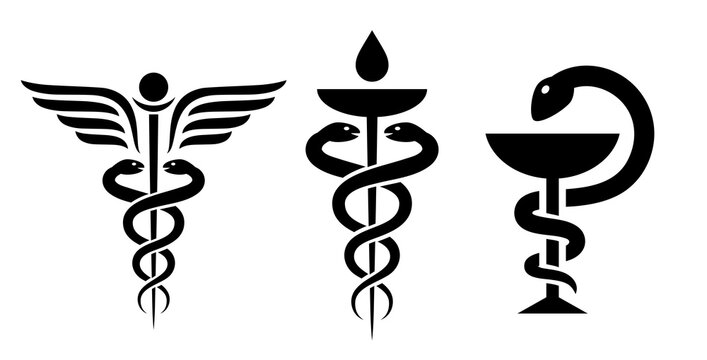 Caduceus medicine icon, abstract medical snake symbol