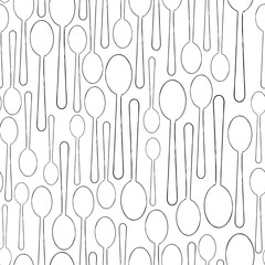 Spoons seamless pattern. Hand drawn contour sketch.