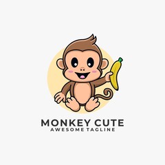 Monkey cartoon logo design illustration