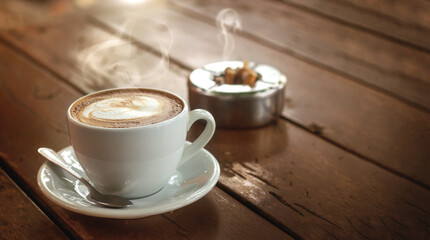 hot coffee cup with smoke and cigaratte