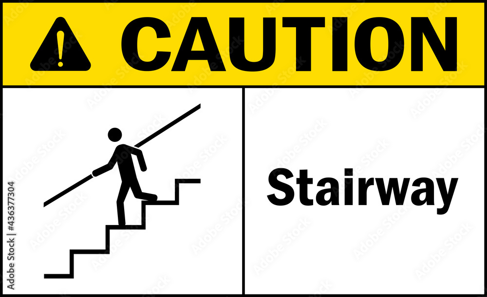 Wall mural caution stairway sign. stair safety signs and symbols.