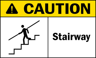 Caution stairway sign. Stair safety signs and symbols.
