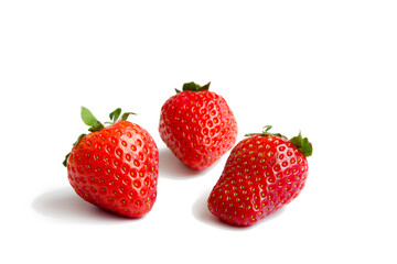 Red strawberries on white background and copy space