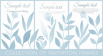 vector collection of  invitation with light blue watercolours flowers