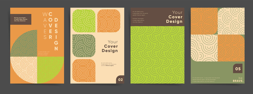 Modern art poster template set. Asian geometric wavy design background for poster, cover, brochure, banner. Modern simple backdrop. Abstract geometric shapes, japanese wave lines, artistic design set.