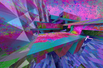 An abstract 3d block shape glitch art background image.