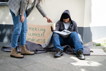 Coin Money Help For Beggar Person