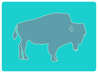 Buffalo, bison, outline drawing, emblem, badge, logo.