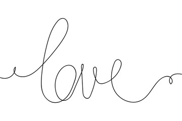 Continuous one line of text lettering love in silhouette. Linear stylized.Minimalist.