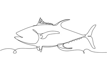 Obraz premium Continuous one line of fish yellowfish in silhouette. Linear stylized.Minimalist.