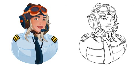 girl pilot on the background of aircraft