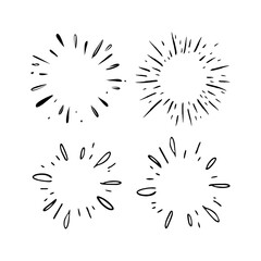Fototapeta premium Star burst hand drawn doodles. Sunburst graphic design set. Handmade radial starburst illustrations.