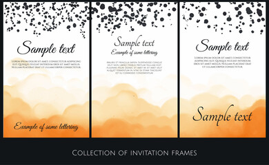 collection of invitation frames with gold watercolour texture on bottom and black dots on top