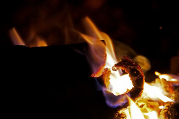 Open fire with fantastic moments of flames and glow