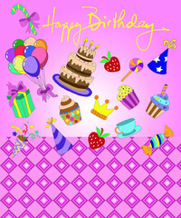 birthday cake with candles and confetti