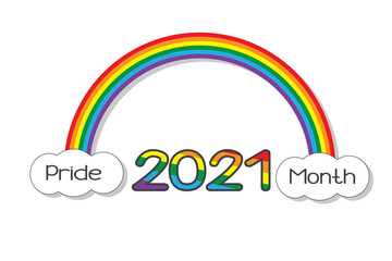 Rainbow and clouds. Vector illustration. PRIDE MONTH 2021
