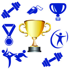 gold trophy cup with ribbon