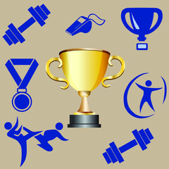 gold trophy cup with ribbon