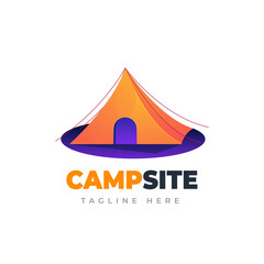 Fototapeta premium Camp site logo. Outdoor adventure and camping gradient logo template