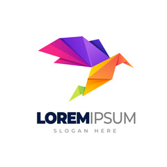 Origami bird logo template. Bird color gradient logo