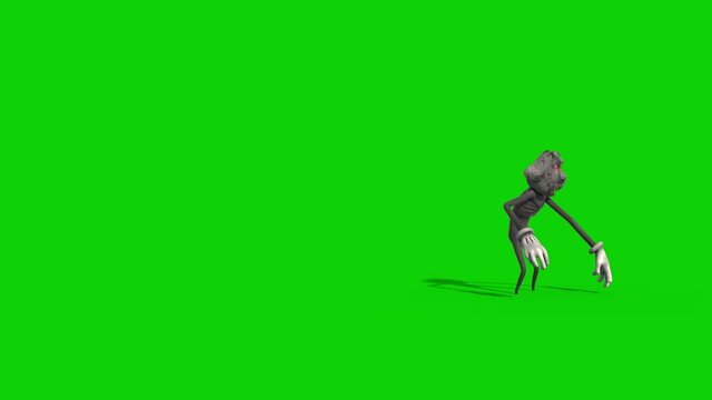 Bipedal Monster Dog Attacks Green Screen Side 3D Rendering Animation