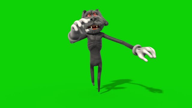 Bipedal Monster Dog Runcycle Green Screen 3D Rendering Animation