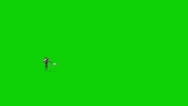 Bipedal Monster Dog Runs Green Screen Front 3D Rendering Animation