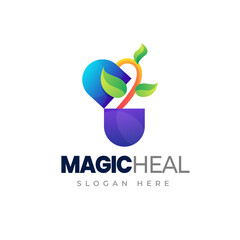 Pharmacy logo vector. Herbal capsule gradient logo. Medical colorful logo