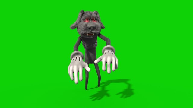 Bipedal Monster Dog Walkcycle Green Screen 3D Rendering Animation