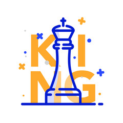 Vector chess line icon with text king on the background. Business and marketing strategy. King as a symbol of leadership and winner. Perfect for presentations, web, print and infographics. 