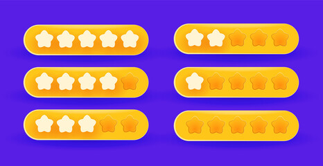 Vector stars rating. Six voting templates for customer evaluation or poll. Five stars review. Product rating or customer satisfaction. 