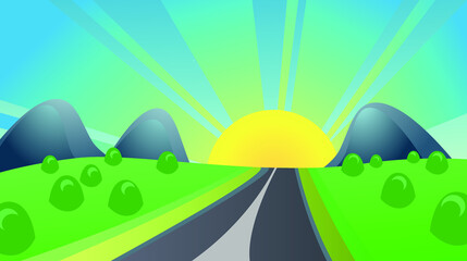 Fototapeta premium road to the sun and mountains