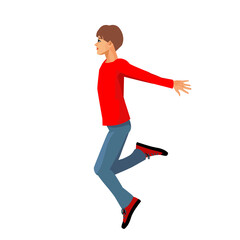 Fototapeta na wymiar Vector isolated figure of a teenage boy jumping with his hands waiving