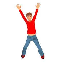 Boy jumps with his hands up vector isolated figure