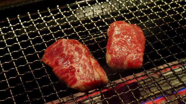 Close up shot of Japanese style BBQ meat
