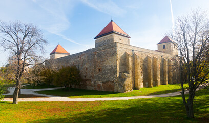 Fototapeta premium Fortified castle of Palota in Varpalota in sunny autumn day, Hungary