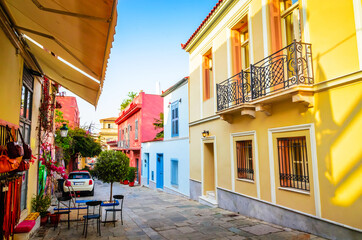 Fototapeta na wymiar Beautiful street in Plaka District, Athens, Greece.