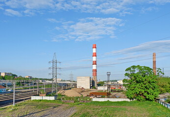 Fototapeta na wymiar the chimney of a thermal power plant