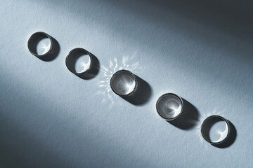 Row of shiny sterling silver engagement rings