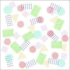 Bright pattern in the style of the Memphis line. Geometric pattern for the cover, booklet, wallpaper, gift. Pattern birthday.