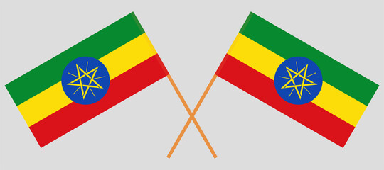 Crossed flags of Ethiopia. Official colors. Correct proportion