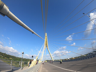 Signature Bridge is a cantilever spar cable-stayed bridge which spans the Yamuna river at Wazirabad section, connecting Wazirabad to East Delhi.