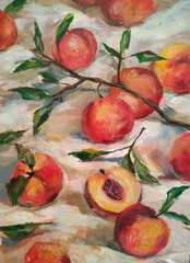 peach stil life modern artwork. hand painted art